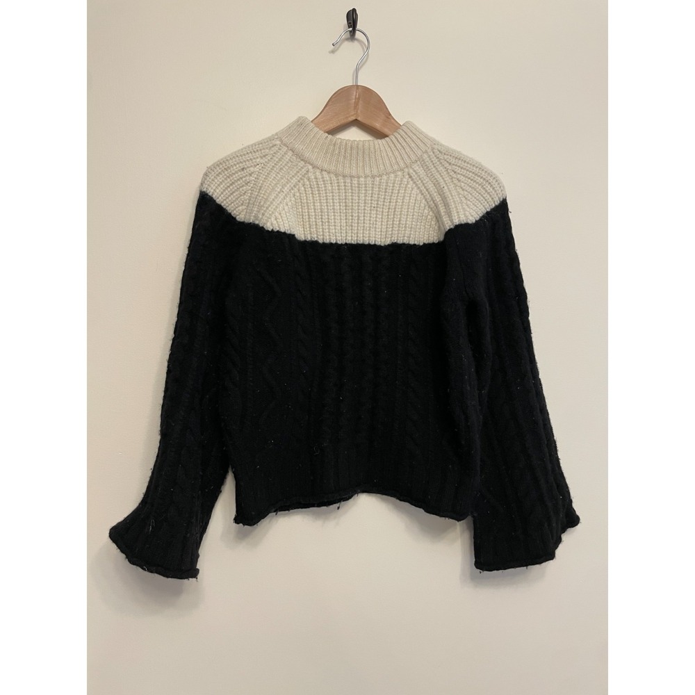 Sayaka Davis 100% Wool Sweater Women Small Ivory Black‎ Chunky Knit Colorblock
